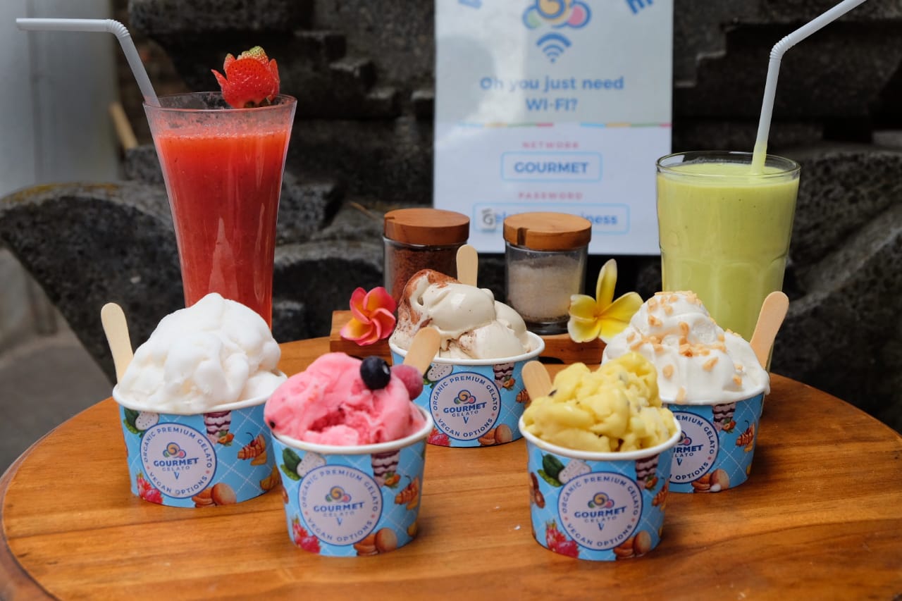 Various types of Ice Cream at Gourmet Gelato Ubud.