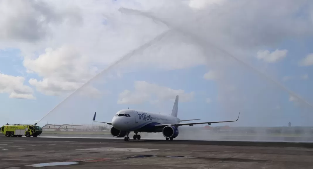 Indigo Airlines Inaugural Flight Lands at Bali Airport from Bengaluru, India.
